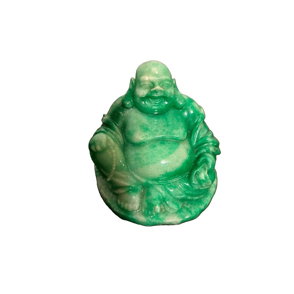 Vintage Heavy Faux Green Jade Resin Laughing Lucky Happy Buddha Statue